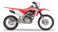 Front three-quarter view of red CRF125F. Right-facing. 
