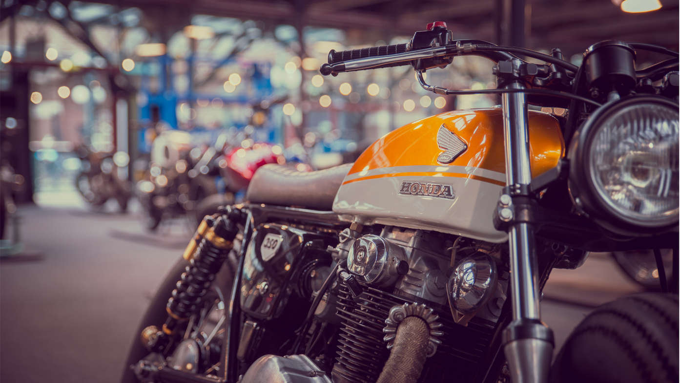 A custom Honda CB350.