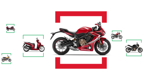 Combination of side shots of various Honda motorcycles