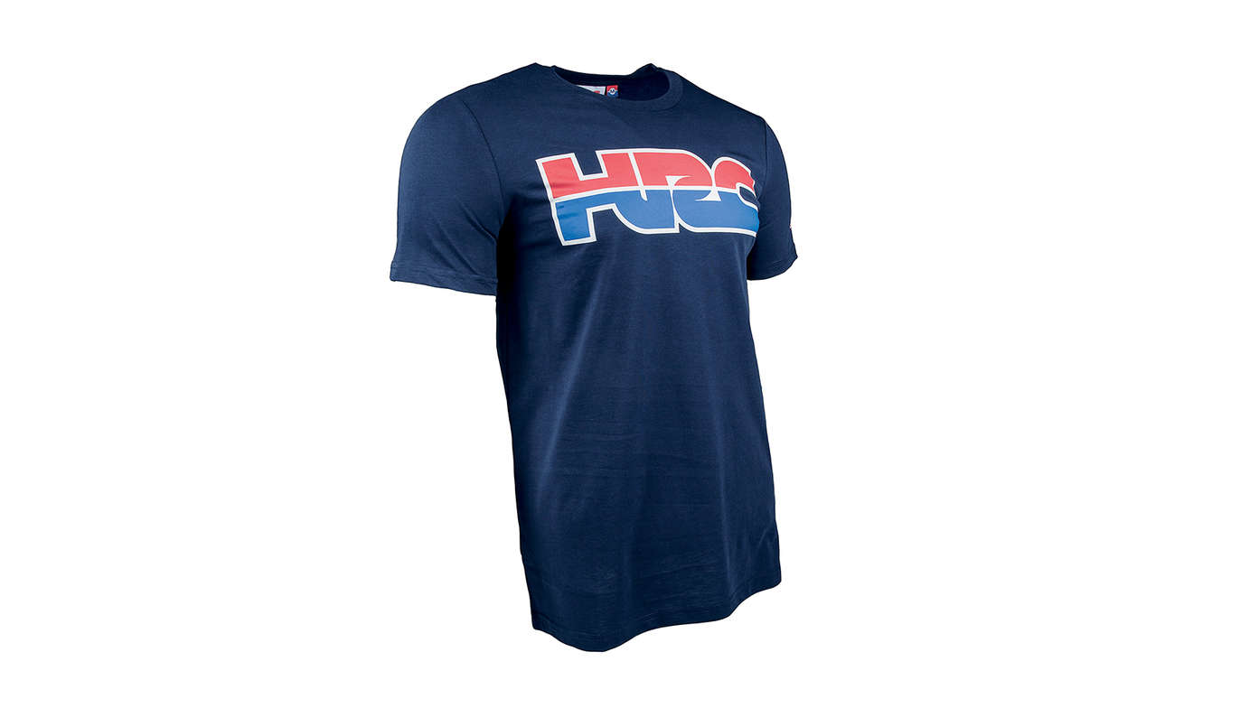 Blue HRC racing T-shirt with Honda Racing Corporation logo.