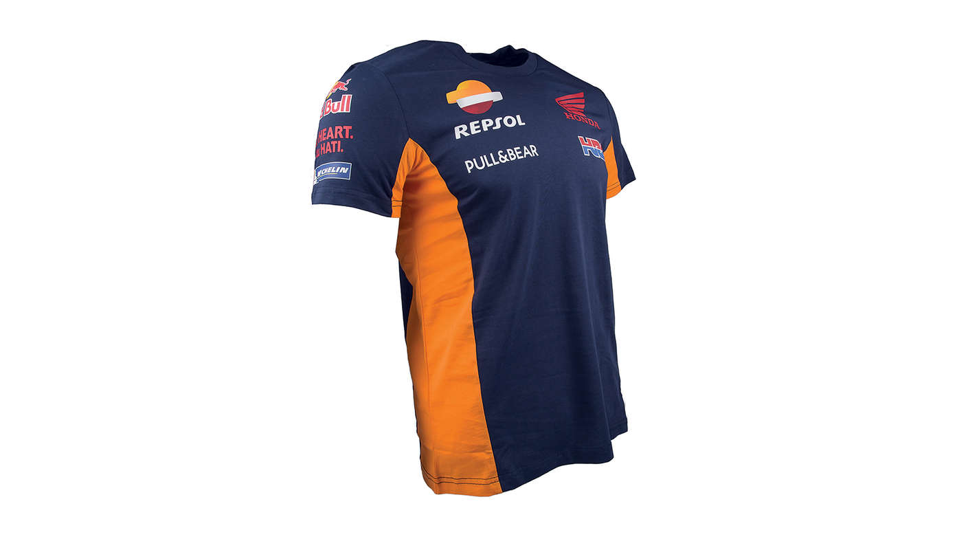 Honda Repsol T-shirt blue with Honda Racing Corporation logo.