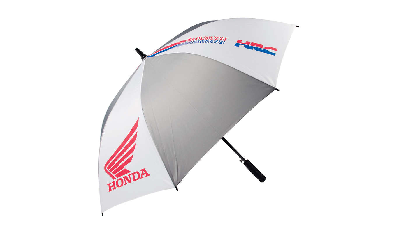 Grey and white Honda HRC Umbrella in HRC colour with Honda wings logo.