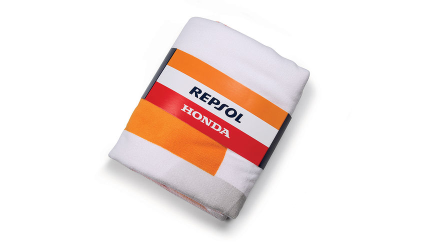 Honda Repsol Beach Towel with Honda MotoGP colours and Repsol logo.