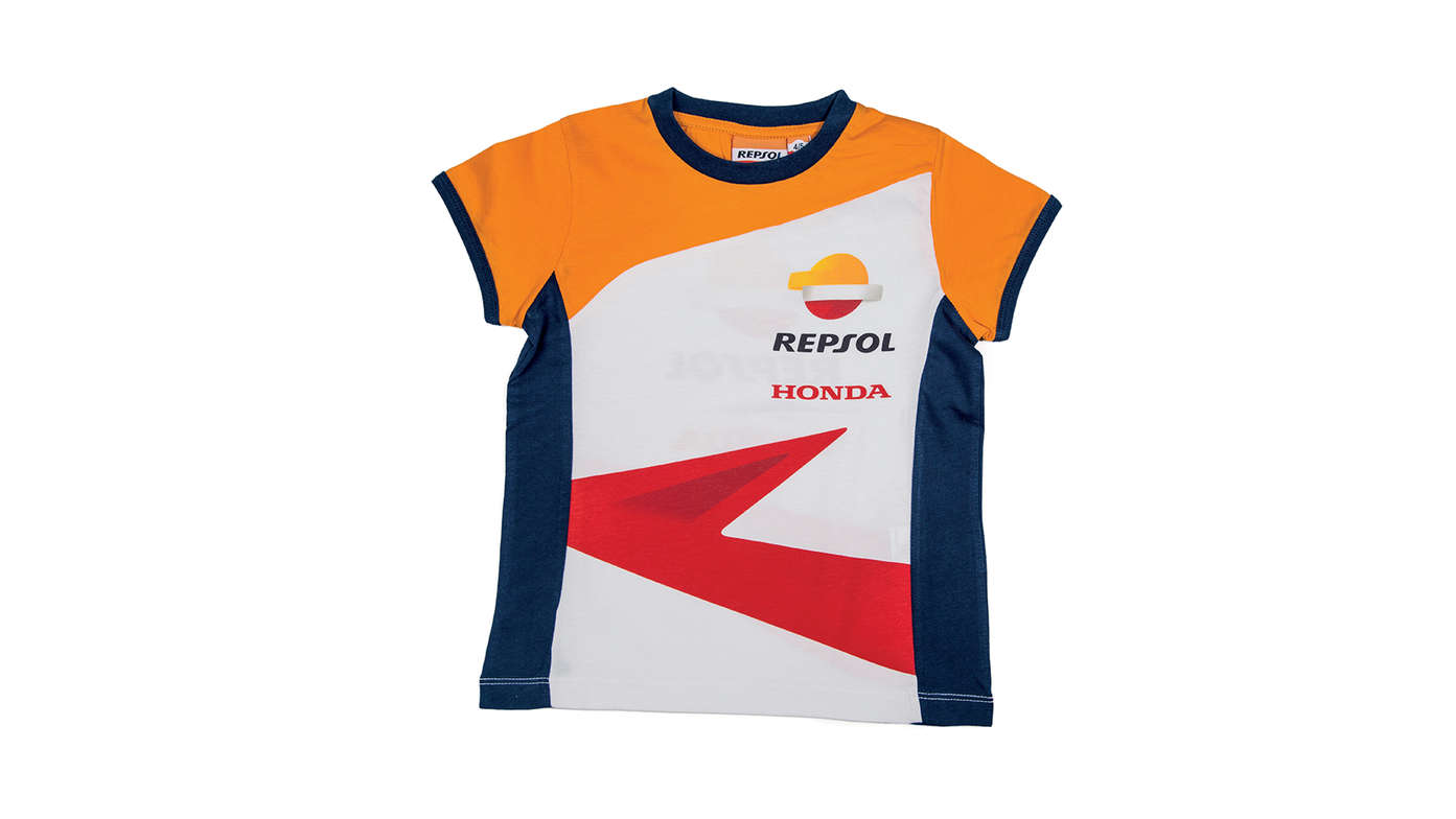 Honda Repsol Kids T-Shirt with Honda MotoGP colours and Repsol logo.