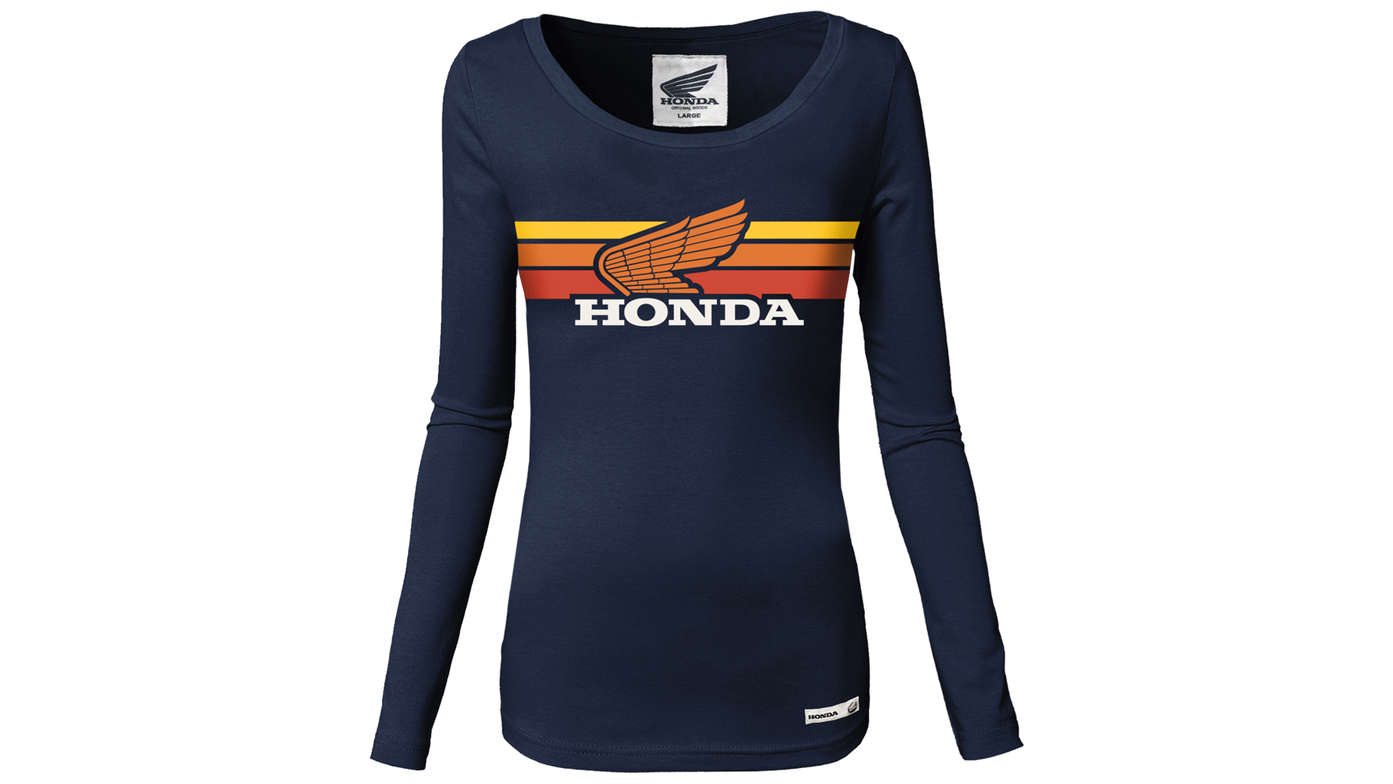 Womens navy vintage Honda t-shirt, long-sleeved. 