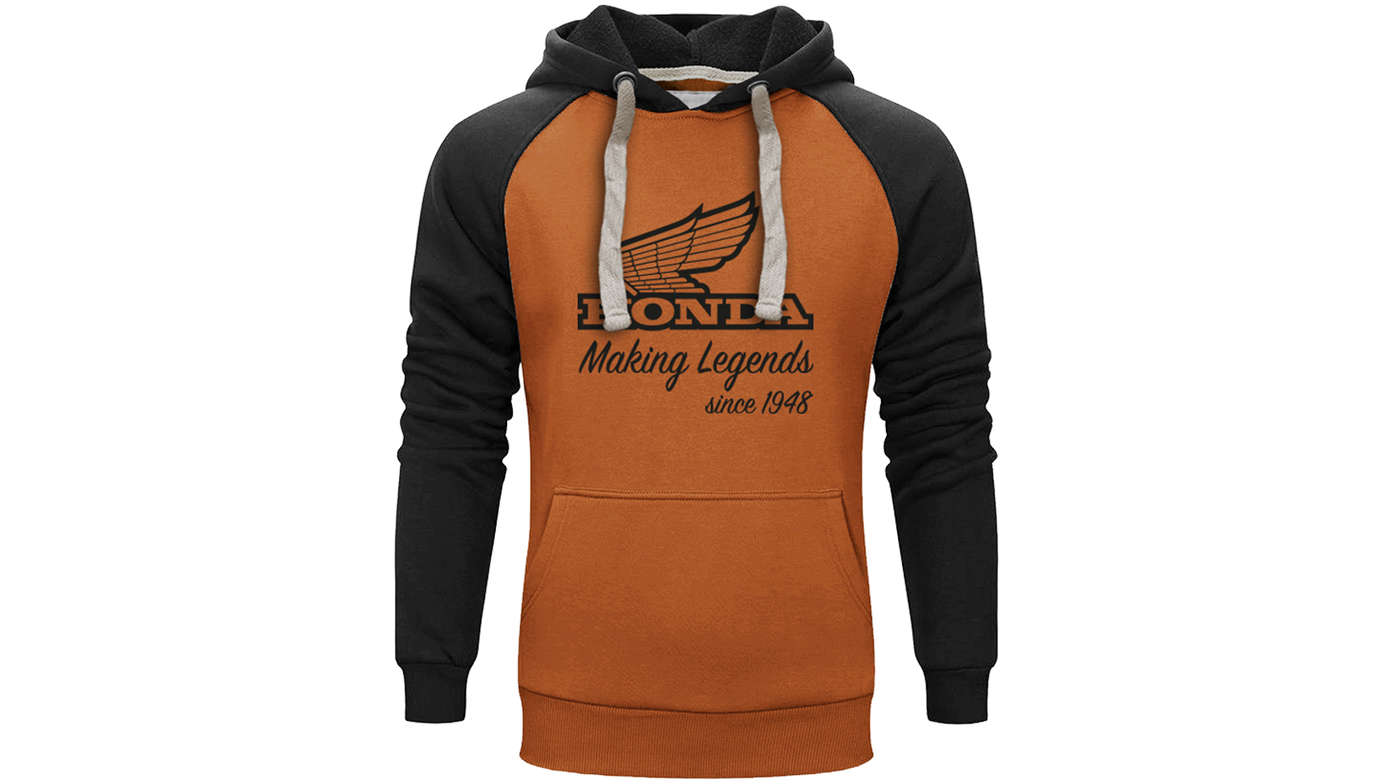 Orange and black vintage Honda hoodie. 