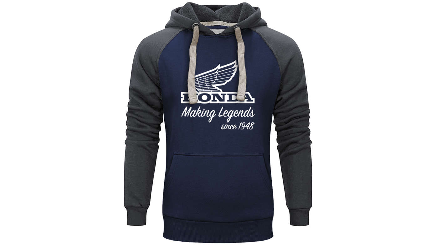 Navy and grey vintage Honda hoodie. 