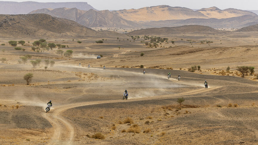 Landscape of Morroco with Honda Adventure road riders.