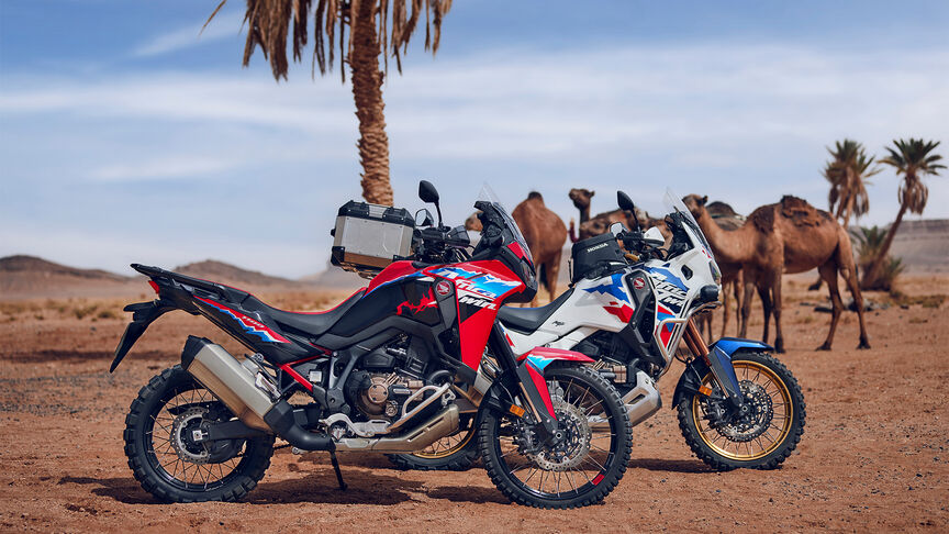 Landscape of Morroco with Honda Adventure road riders.