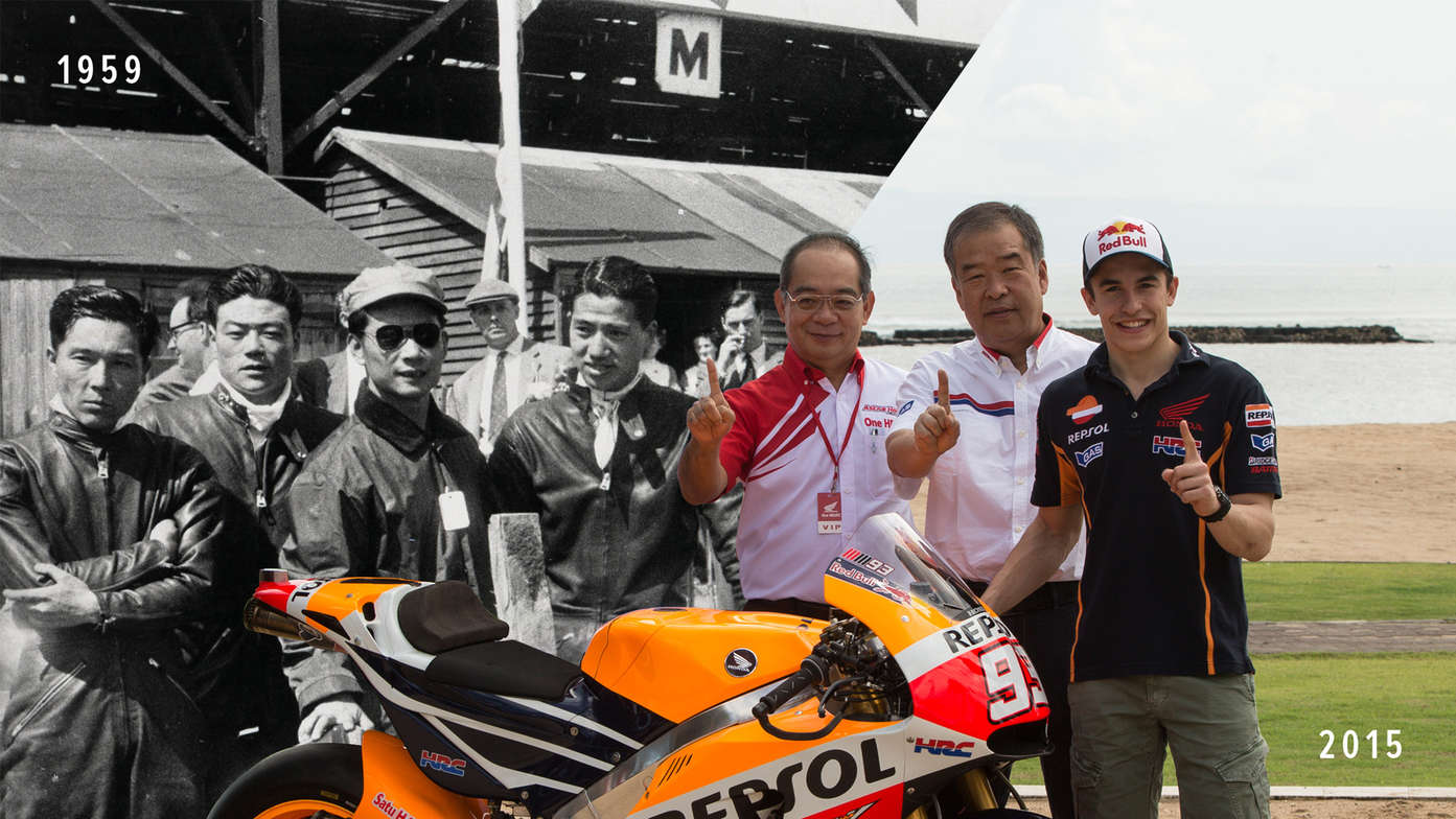 Honda motorcycle racers, then and now.