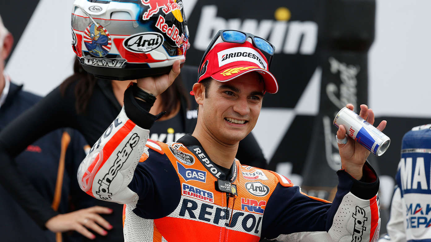 Close up of Honda motorcycle racer Dani Pedrosa.