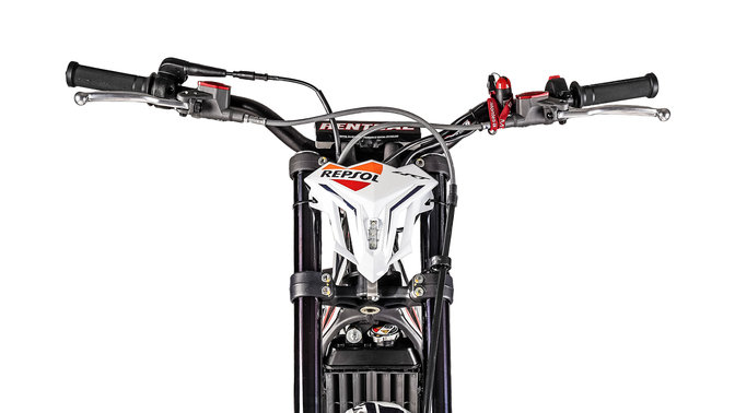 Close up of Honda Montesa Cota 4RT 301RR race replica handlebars from front.