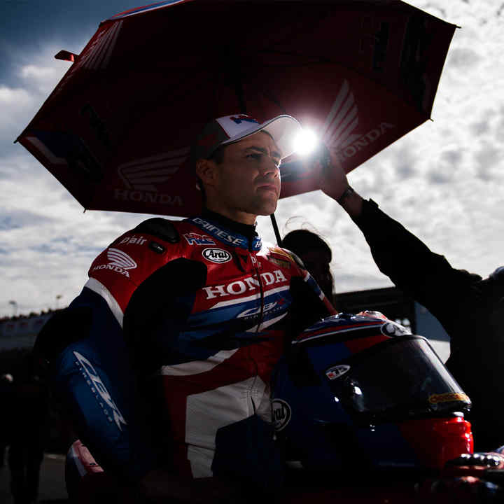 WSBK rider Leon Haslam being interviewed.