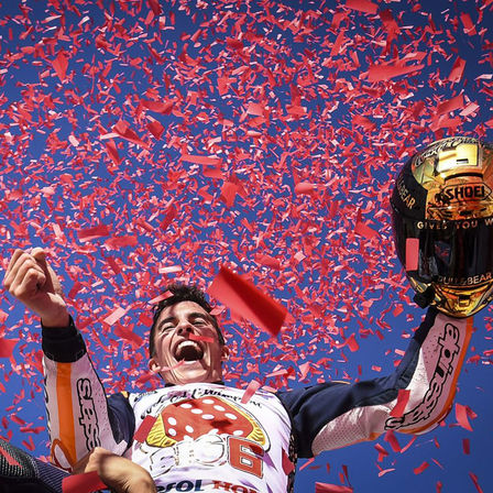 Close up of Marquez having just won the title race.