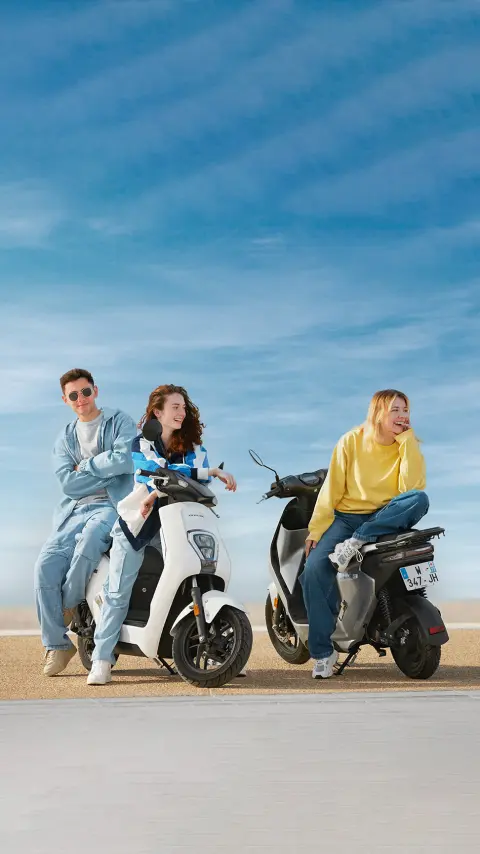 Honda EM1 e: in white and grey with three models.