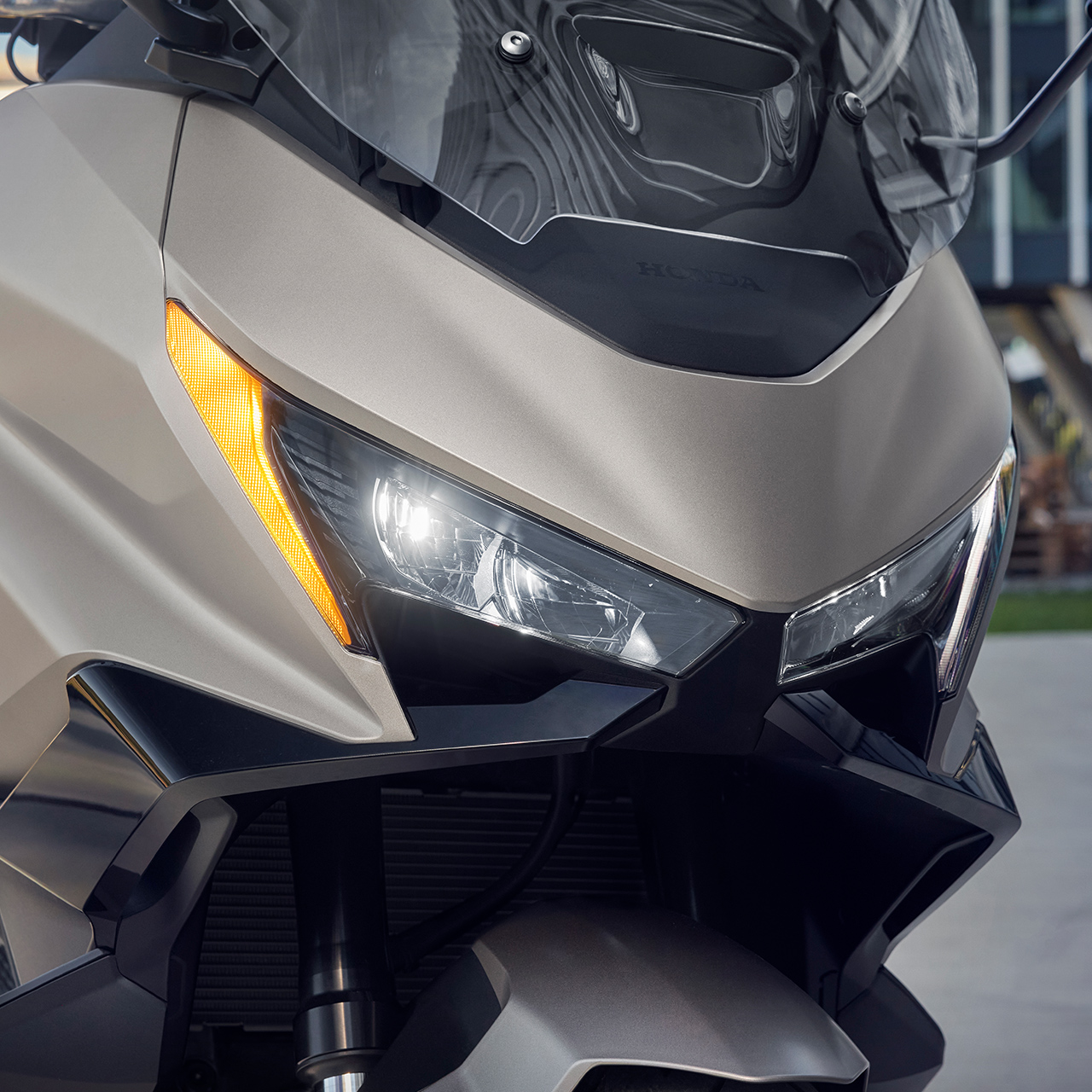 Close up of Forza 750 motorcycle bright light visibility