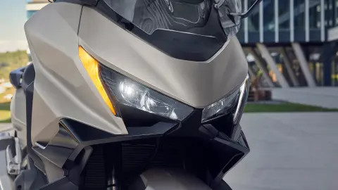 Close up of Forza 750 motorcycle bright light visibility