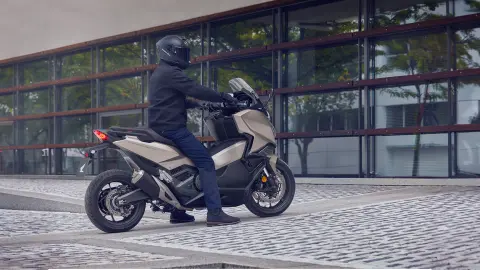Forza 750 motorcycle parked in a street location.