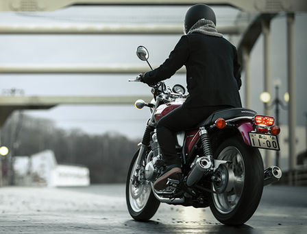 Honda CB1100EX, three quarter rear right side with rider.