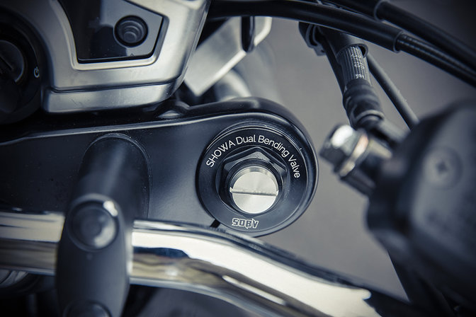 Close up of CB1100 RS front suspension.
