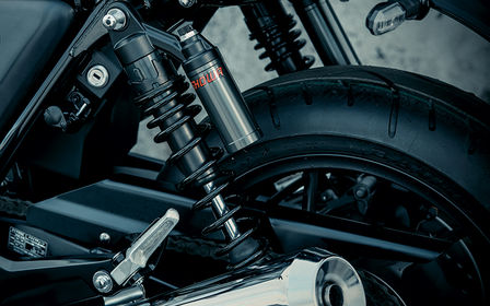 Rear close up shot of CB1100 RS suspension.