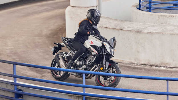 Honda CB500 Hornet in car park on a bend