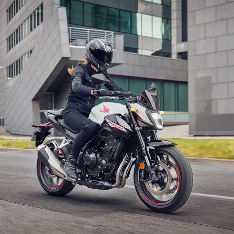 CB500 Hornet right front quarter on urban road