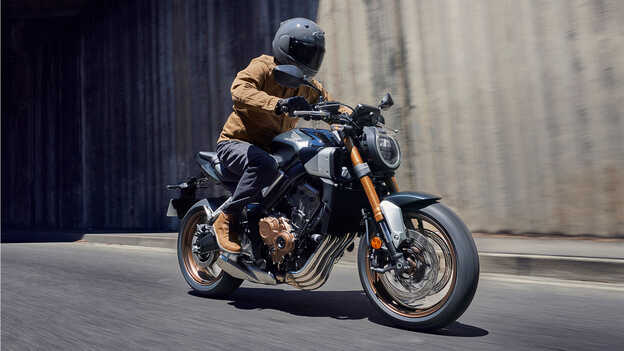 Honda CB650R front ¾ riding in tunnel