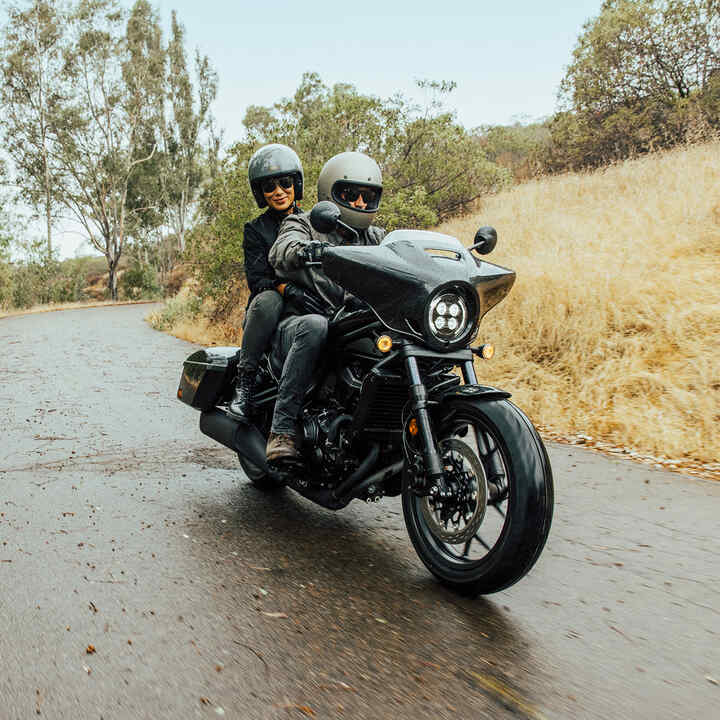 CMX1100T Rebel with large mounted front fairing and saddlebags.