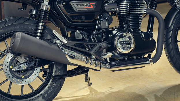 GB350S rear ¾ shot showing HSTC