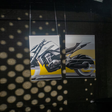 Honda Hornet concept sketch hanging against a wall.