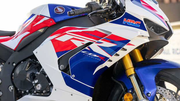 Close up of the Honda CBR1000RR-R Fireblade HRC logo decals