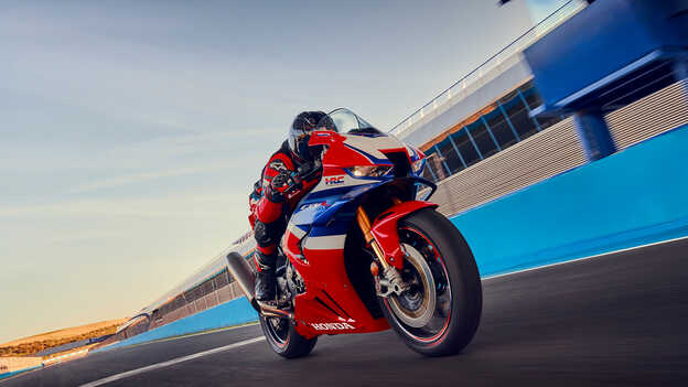 Rider on Honda CBR1000rr-r Fireblade on the race track.