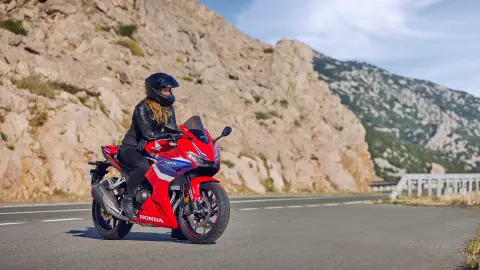 CBR500R front three quarter shot with female rider