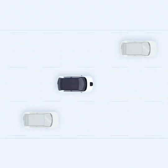 a top view of the Honda e demonstrating the lane keeping assist feature. 