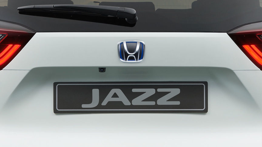 Close up of Honda Jazz Hybrid parking aid camera