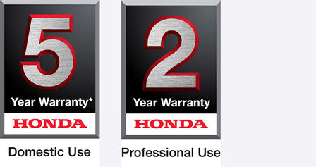 5 year domestic use warranty logo and 2 year professional use warranty logo.