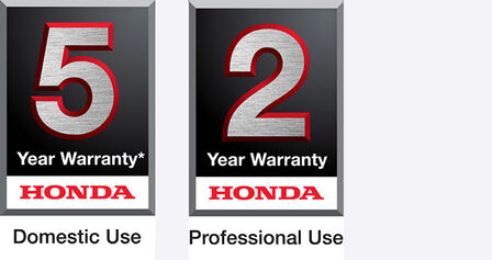 5 year domestic use warranty logo and 2 year professional use warranty logo.