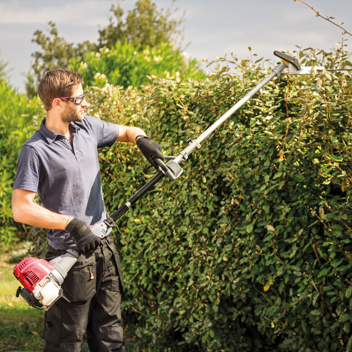 Man using versatool on hedge