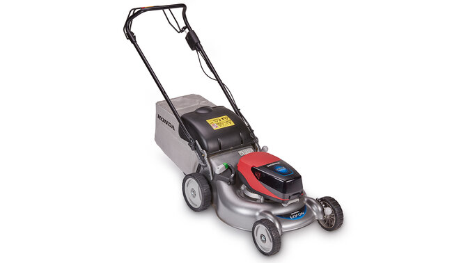 Izy-ON Cordless battery lawn mower on a white background