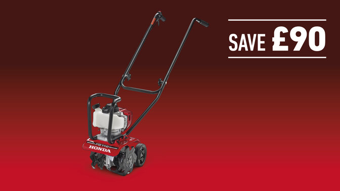 Micro Tiller on a red and black gradient background with Save up to £90
