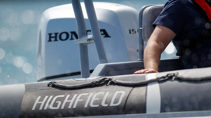 Close up of Honda engine and Highfield RIB 