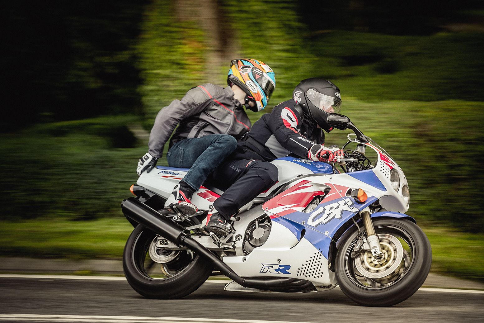 dan linfoot and his da craig on honda fireblade