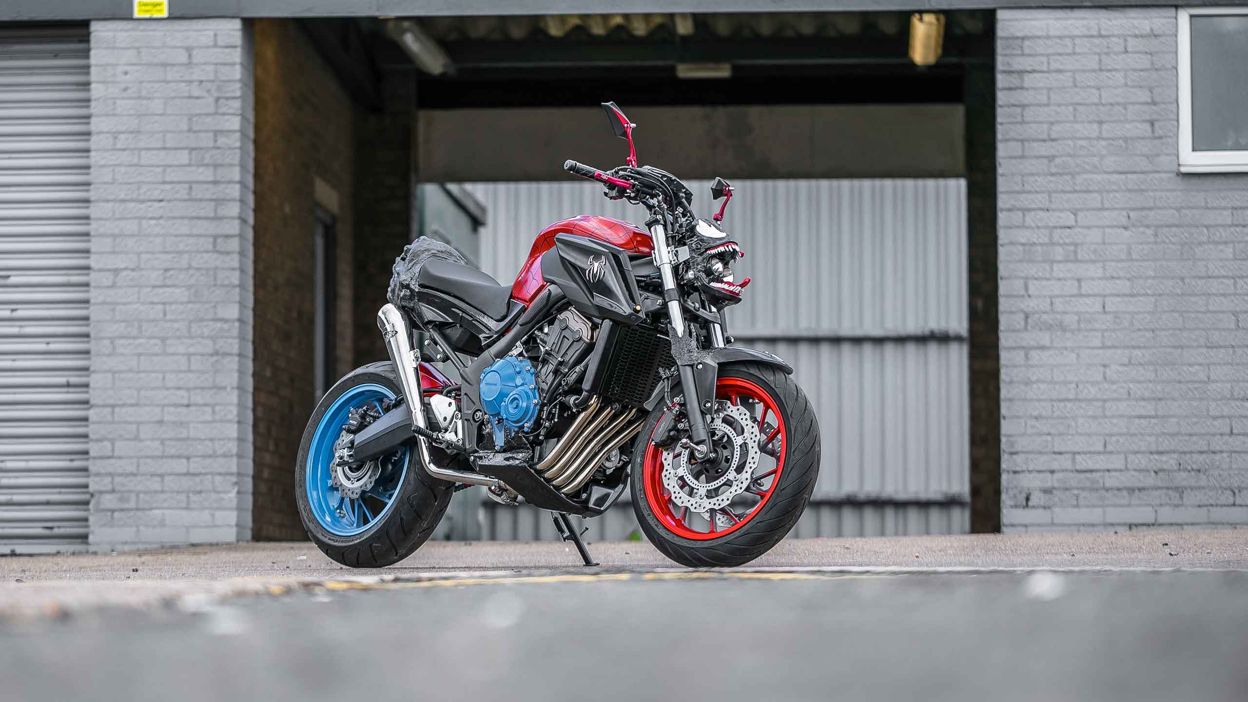 Honda CB650F custom motorcycle Spider-man Venom inspired