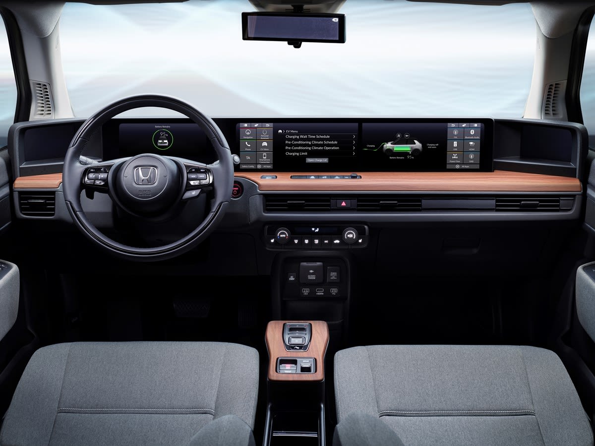 honda e electric vehicle prototype interior dashboard steering wheel large