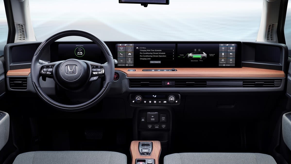honda e electric vehicle prototype interior dashboard steering wheel
