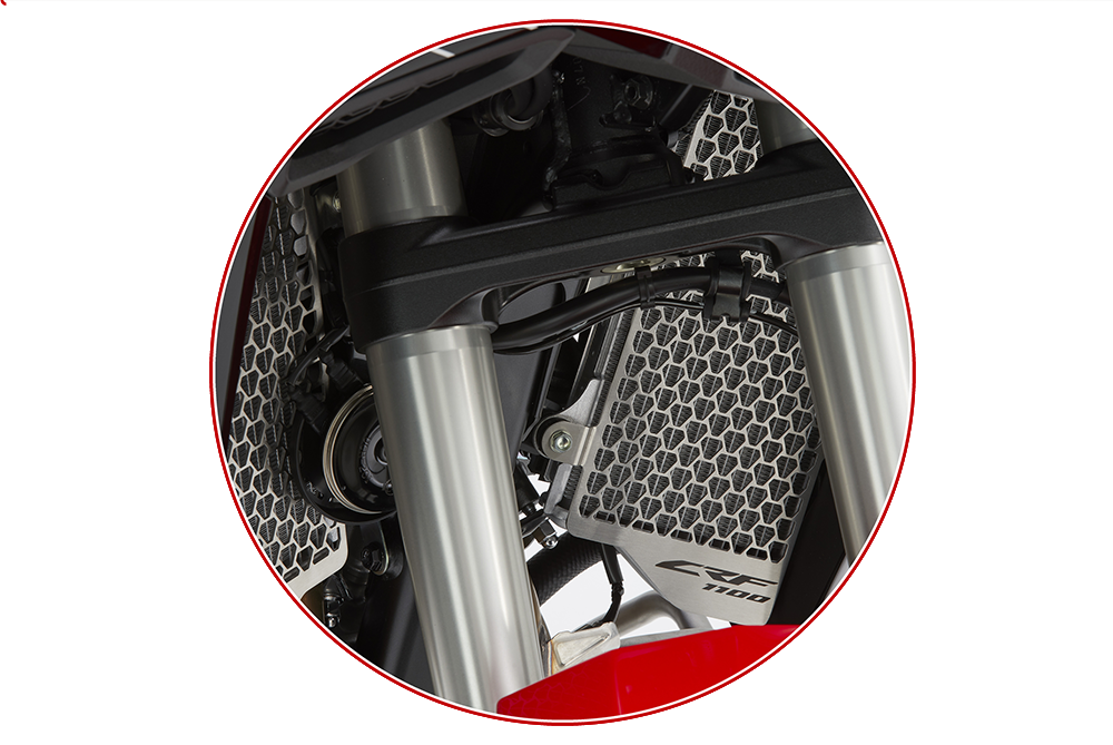 Close up of new, 2020 Honda Afria Twin suspension system