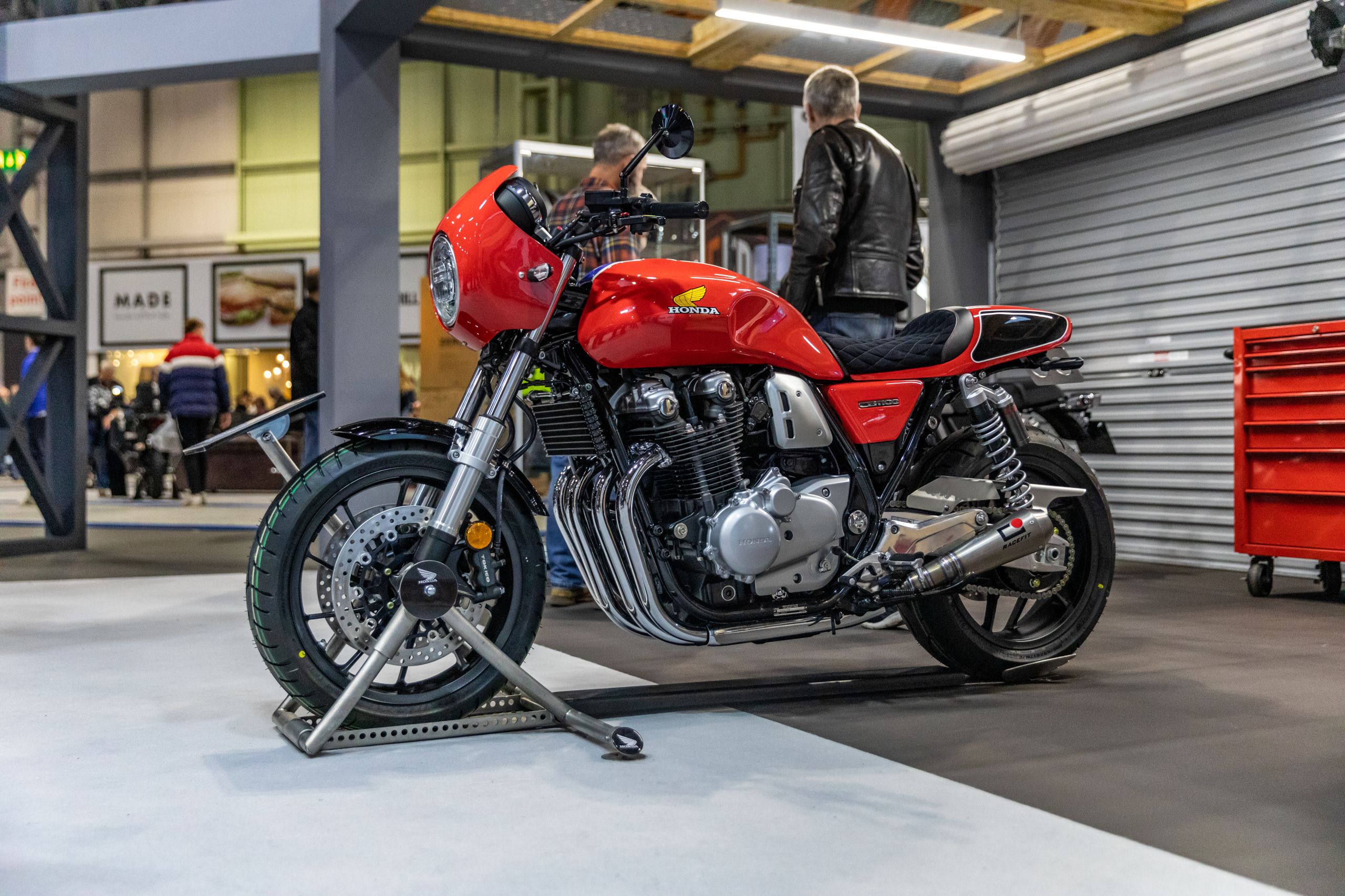 Red CB1100 RS 5Four on stand at Motorcycle Live 2019
