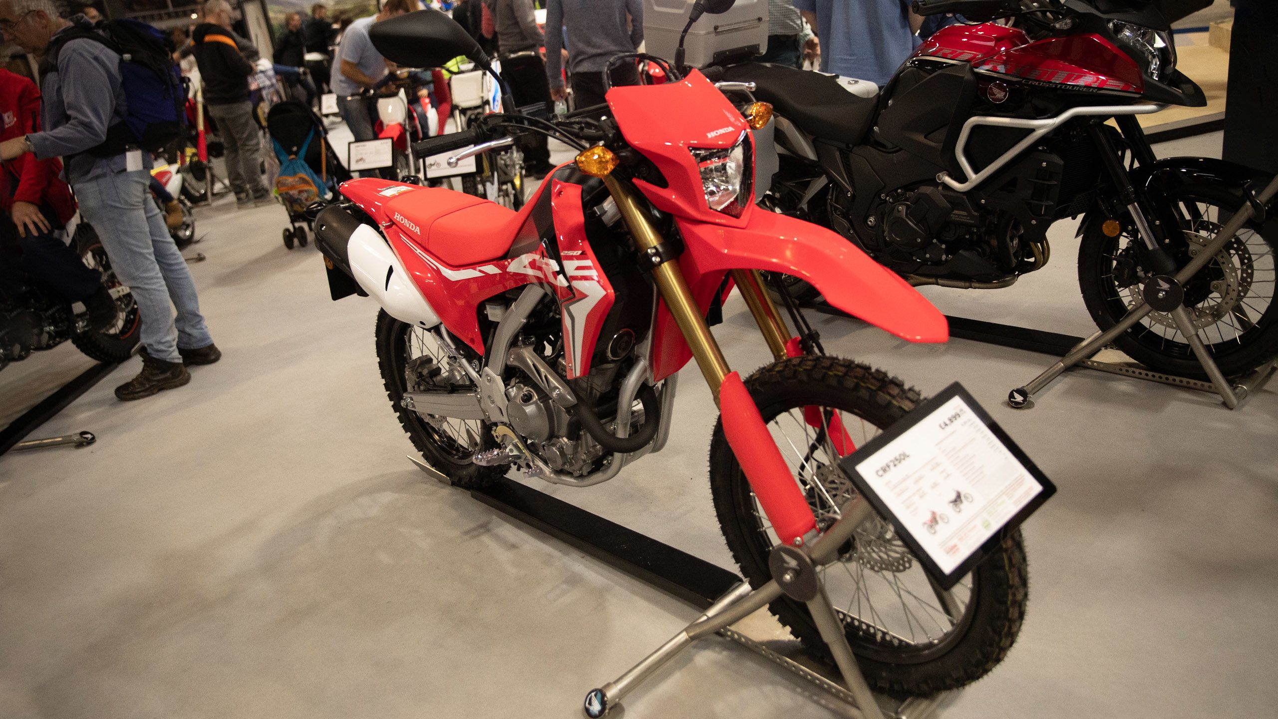 Honda CRF250R motocross bike on stand at Motorcycle Live 2019