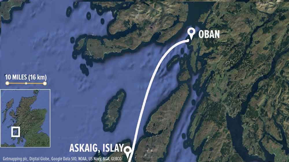 Route from Oban to Askaig, Islay